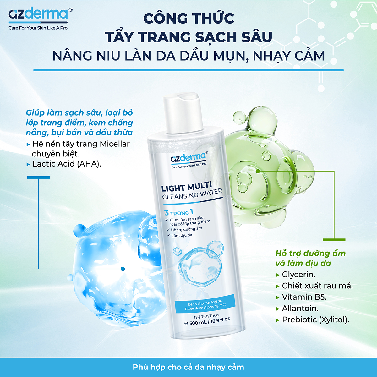 Công thức tẩy trang sạch sâu dịu nhẹ, nâng niu làn da nhạy cảm