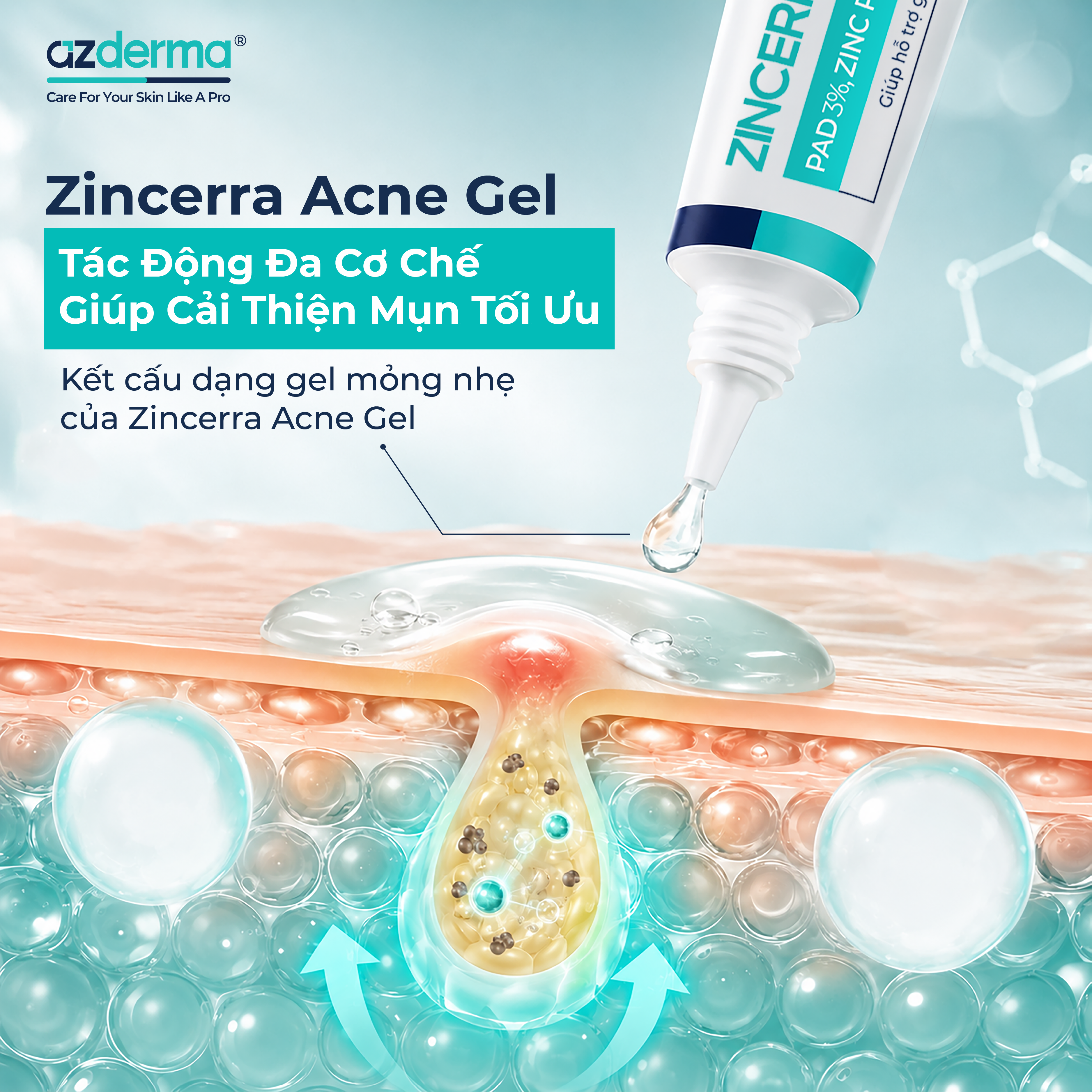 Kếu cấu gel giảm mụn Zincerra Acne Gel mỏng nhẹ thấm nhanh 
